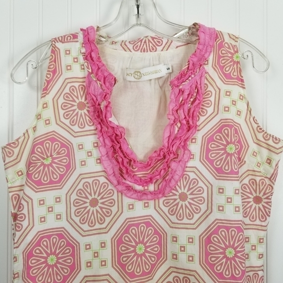 Tracy Negoshian Ruffle Dress Sleeveless Geometric Pink Mini Coquette Preppy Soft - Picture 3 of 10